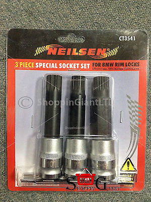 3Pc Special Socket Set BMW Rim Locks Cr-V Garage Tool Kit Wheel Quality CT3541