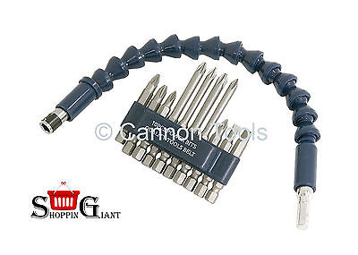 11Pc Power Bit Set Including Flexible Extension Bar Philips Pozi Quality CT1797