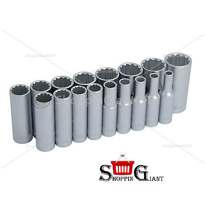 17Pc 3/8" Drive Deep Socket Set Chrome Vanadium Matt Finish Garage Tool CT0874