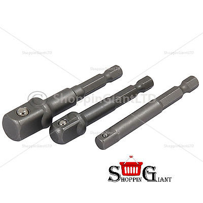 3Pc 1/4" 3/8" 1/2" Drive Power Bit & Socket Adaptor Extension Bar Tool CT1622