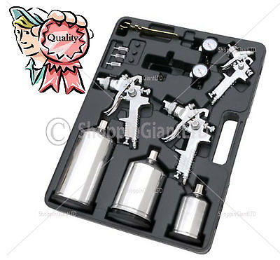 12pc Air Spray Gun Kit HVLP Set Mini 3x Paint Pots 3x Nozzle 2x Regulator CT2737