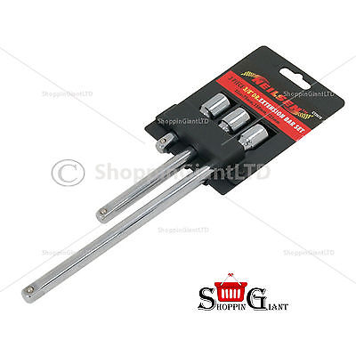 3Pc 3/8" Drive 3" 6" 9" Socket Ratchet Extension Bar Set Long Reach Tool CT2078