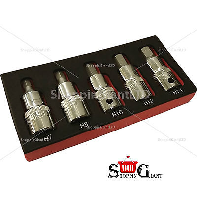 5Pc 1/2" Drive 7-14mm Hex Bit Socket Set Wrench Tool Garage Professional CT3629