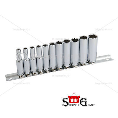 11 Pc 1/4" Drive Deep Socket Set Cr-V On Rail Steel Garage Quality Tool CT0753