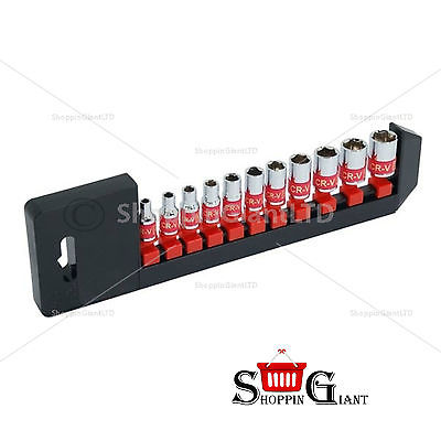 11Pc 1/4" Drive Shallow Socket Set Metric Cr-V Garage On Rail Tool 4 13mm CT1568