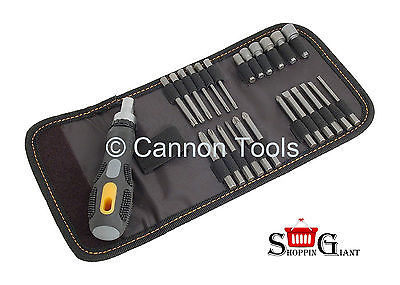 26 Pc Screwdriver Set Ratchet Action Flat Bits Phillips Hex Pozi Quality CT0985