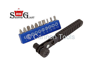 11Pc Power Bits Set Offset Ratchet Handle With Screwdriver Quality Tool CT1551
