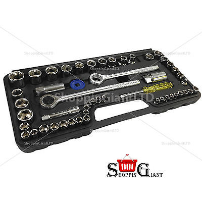 52Pc Socket Set Economy 1/4 3/8 Drive Ratchet Wrench Spinner Handle Case CT1655