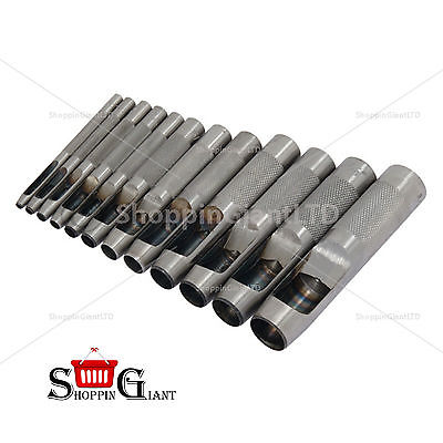 12Pc 1/8-3/4" Hollow Punch Set Double Blister Cut Holes Quality Tool Kit CT1539