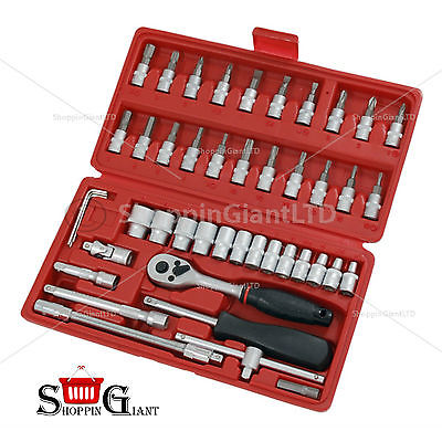 46Pc 1/4in Drive Socket Bit Set Accessories Cr-V Ratchet Garage Quality CT0746