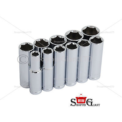 11Pc 3/8" Drive Deep Socket Set Chrome Vanadium Steel Sockets Garage Tool CT0754