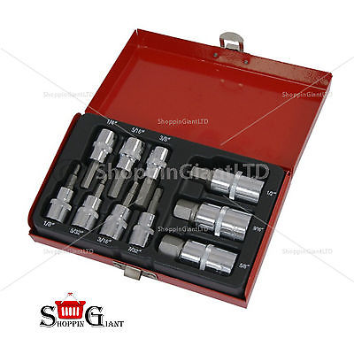 10Pc 3/8" 1/2" Drive Hex Bit Socket Set SAE Pro Allen Quality Tool Garage CT2775