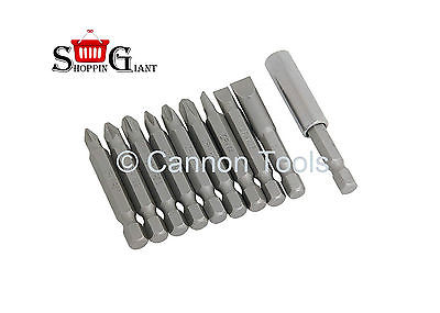 10 Pc 50mm Power Bit Set Cr-V Magnetic Holder Philips Pozi Bits Quality CT1550